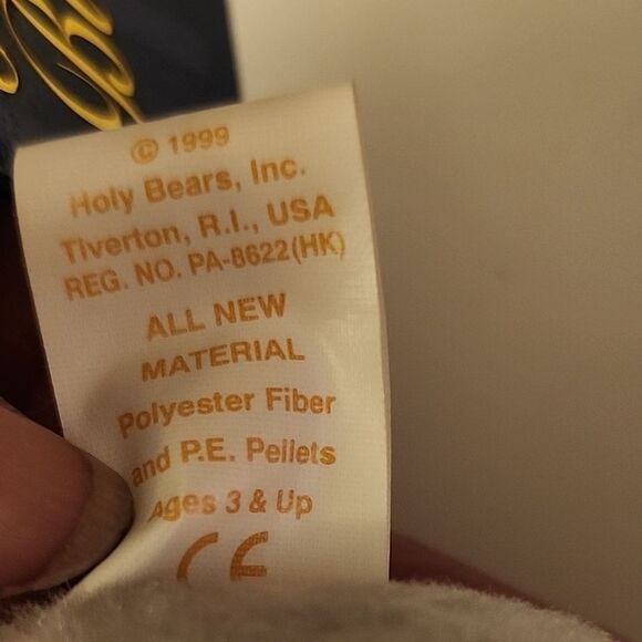 Gray and White Plush Bear with Blue Ribbon - Picture 10 of 11